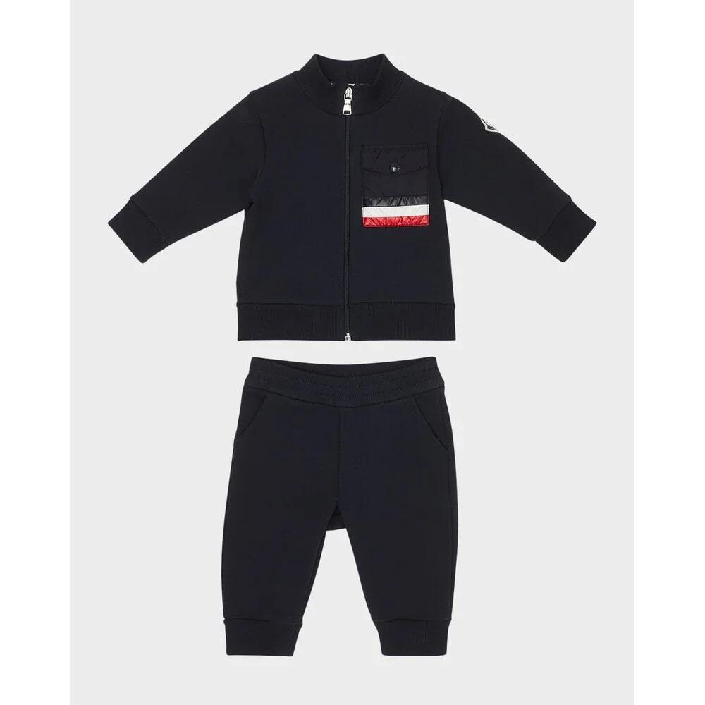 Moncler Cotton Blend Full Zip Sweatshirt & Sweatpants Set Boys 3A Navy L/S